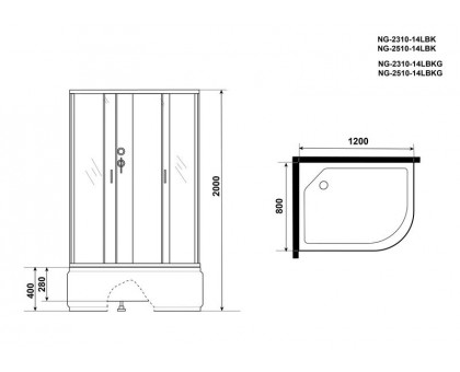 Душевая кабина Niagara NG-2310-14LBKG 120х80 см, с матовыми стеклами, левосторонняя