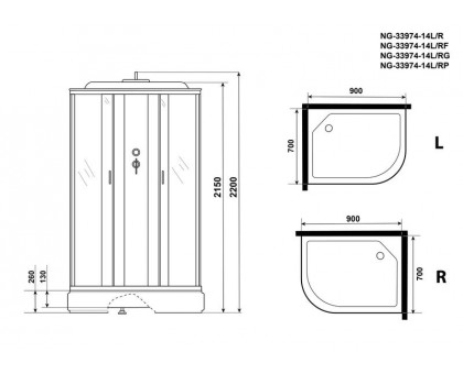 Душевая кабина Niagara NG-33974-14LG 90х70 см, с матовыми стеклами, левосторонняя