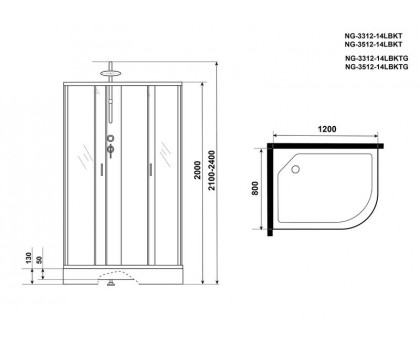 Душевая кабина Niagara NG-3312-14LBKTG 120х80 см, с матовыми стеклами, левосторонняя