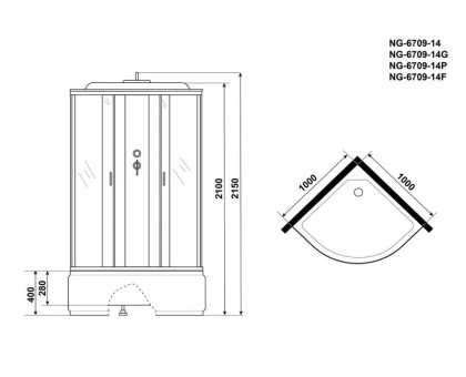 Душевая кабина Niagara NG-6709-14P 100х100 см, с прозрачными стеклами