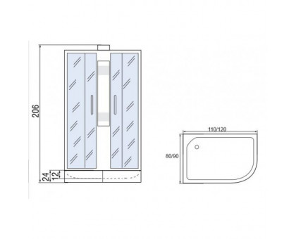 Душевая кабина Мономах 110/80/24 Б/К МЗ L 110х80х206, без крыши, асимметричная